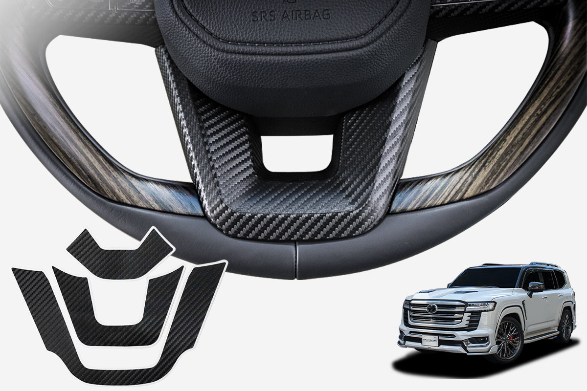 【ランドクルーザー 300系】ROJAM カーボンデカール ステアリングパネル｜傷防止 保護 爪傷防止 カーボン ハンドル プロテクター キズ防止 日本製カーボンシート使用